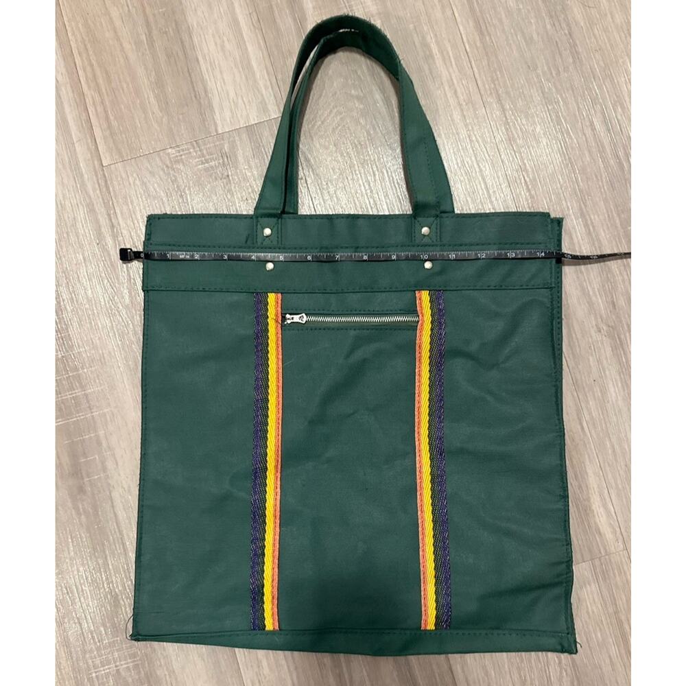 Vintage Green 70s Striped Tote Bag Purse Retro Mod Handbag
